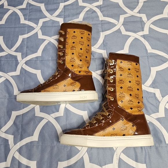 MCM Vicetos Fur Sneakers Lace-up Boots US Size 6.5 - Picture 4 of 13